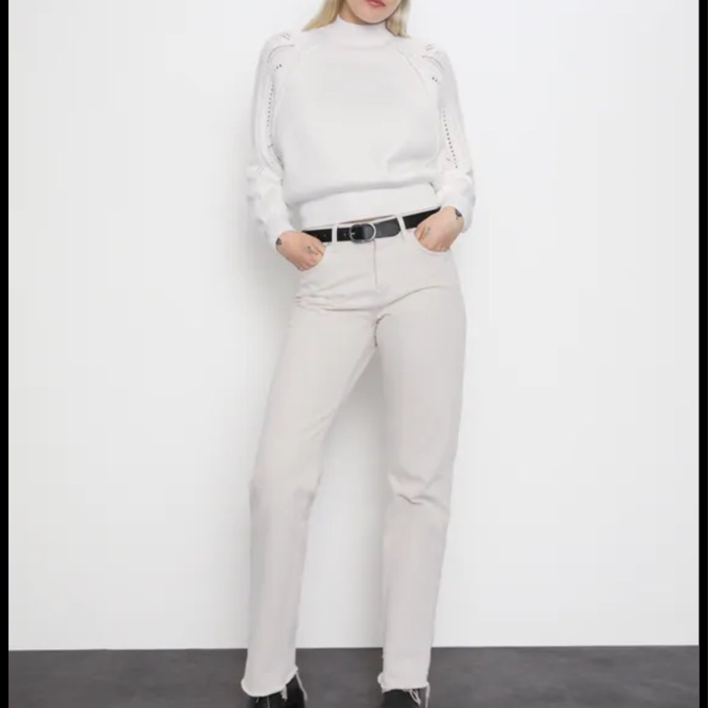 Zara Off White Open Knit Sleeve Sweater